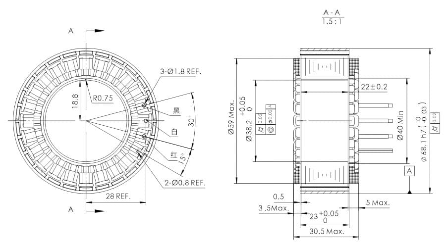 UE6830 — OD 68mm series 无框外转电机 drawing