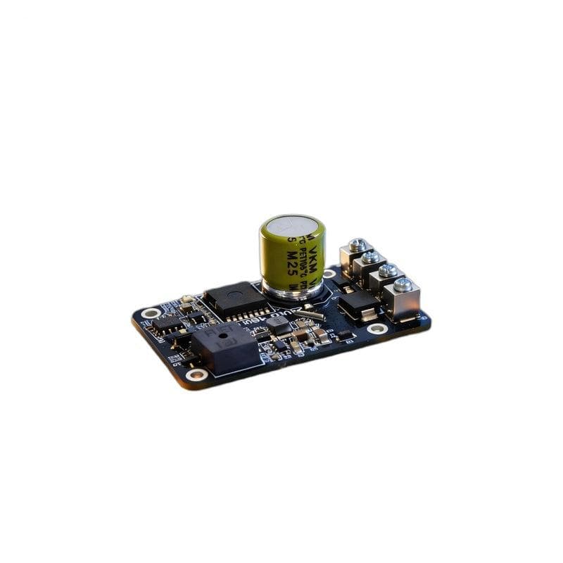 24V/48V — ROBSTRIDE bleeder module PCB, angled view with large capacitor and 4-screw terminal block