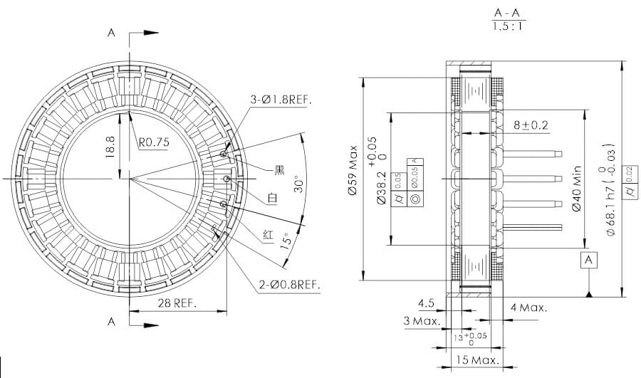 UE6815 — OD 68mm series 无框外转电机 drawing
